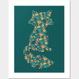 Foxes in a Colorful Jungle With Flowers - Silhouette Posters and Art